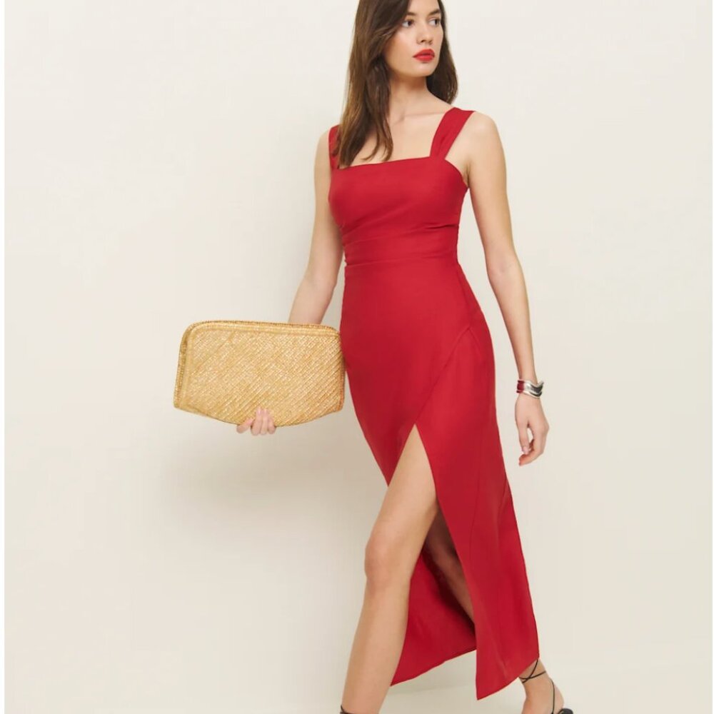 Reformation Clement Linen Dress in Lipstick Size 2